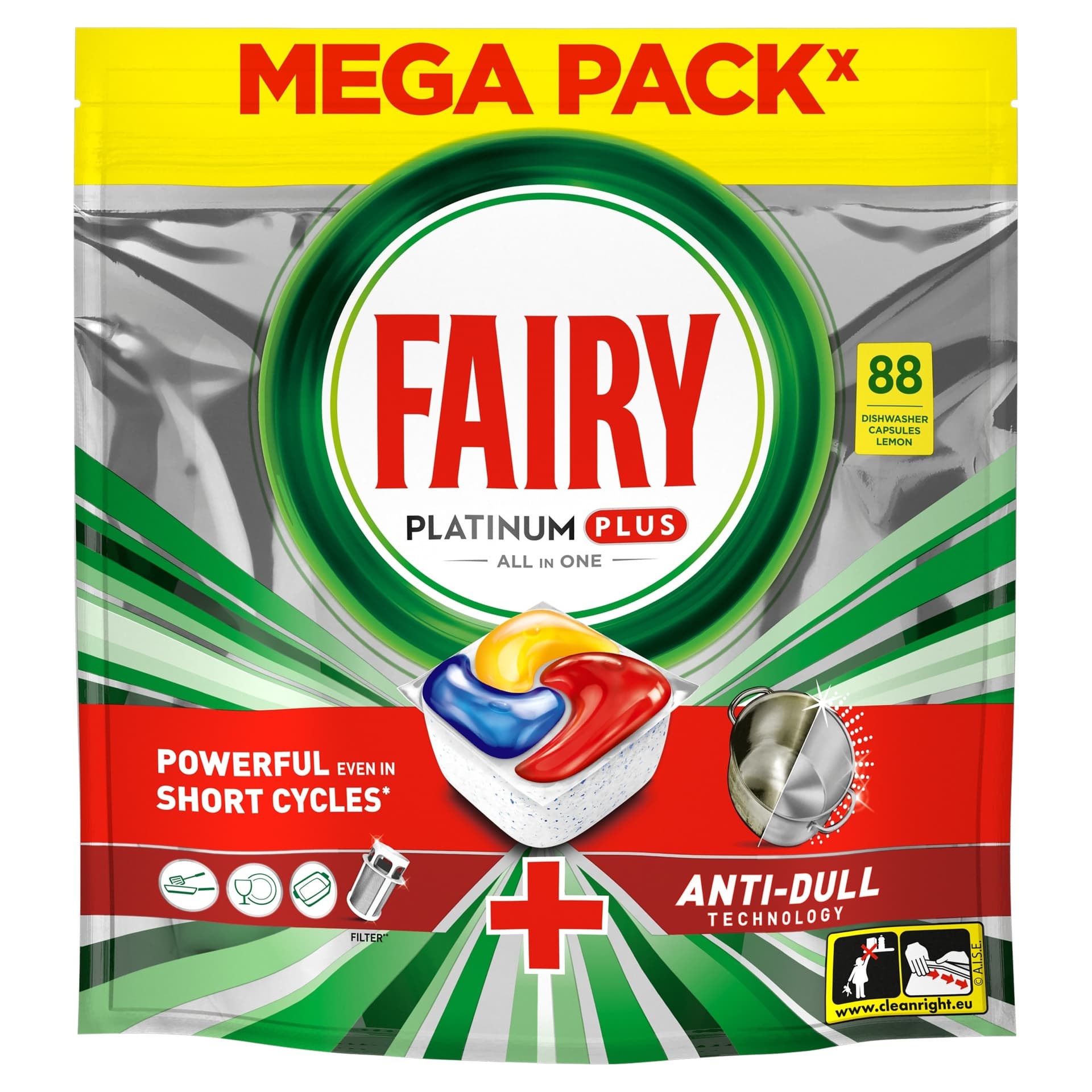 Fairy Platinum Plus All in 1 Lemon Kapsułki do Zmywarki 88 szt.