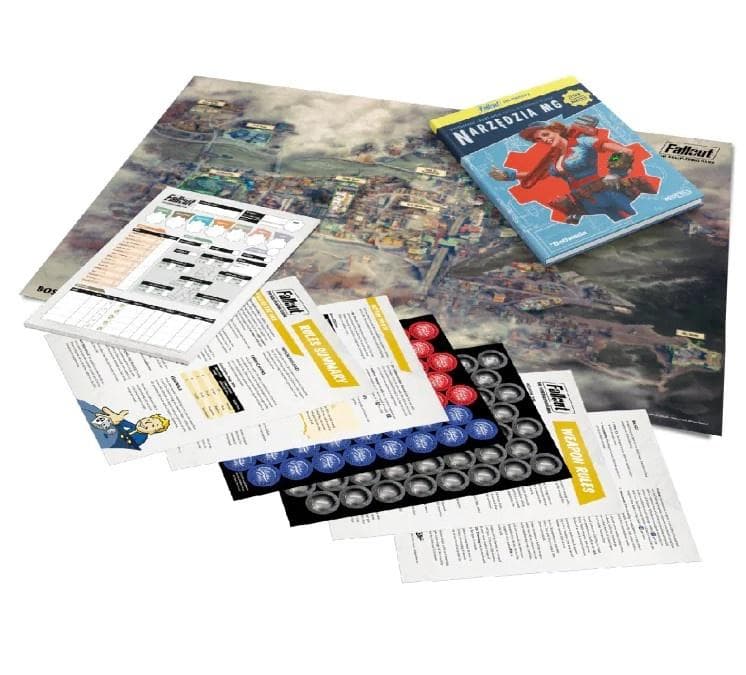 Fallout RPG Zestaw narzędzi mistrza gry z mapami i kartami postaci