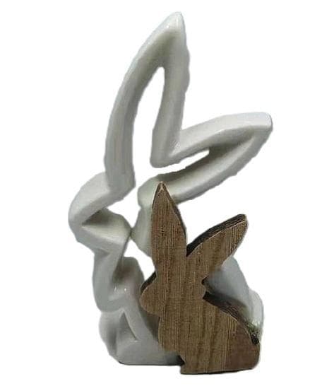 Figurka zając ceramiczno-drewniana dekoracja wielkanocna 15,5 x 4 x 16 cm