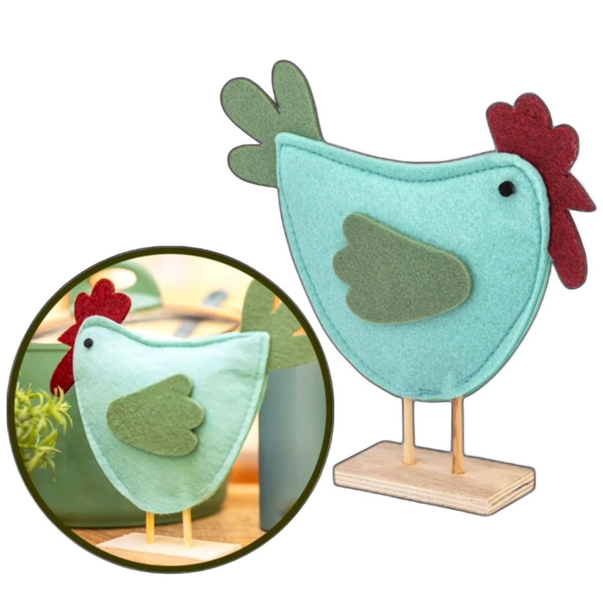 Filcowa figurka kurczaka, dekoracja wiosenna, 18 cm, zielona