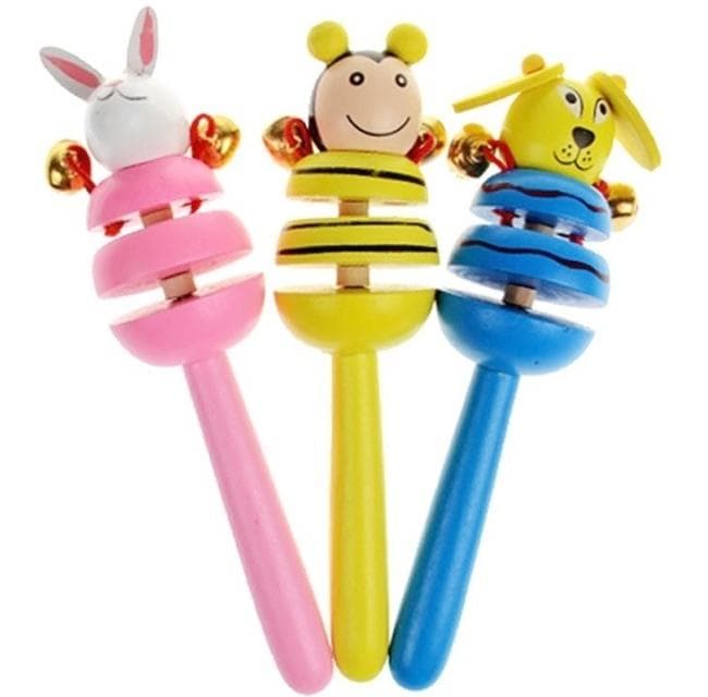 Drewniana grzechotka dla niemowląt wzory zwierzęce