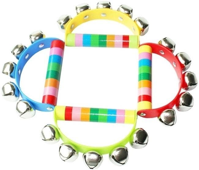 Grzechotka drewniana z dzwoneczkami dla niemowląt