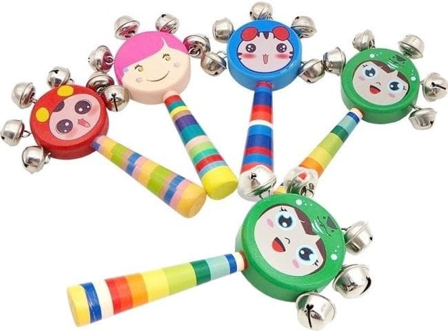 Grzechotka drewniana z dzwoneczkami dla dzieci