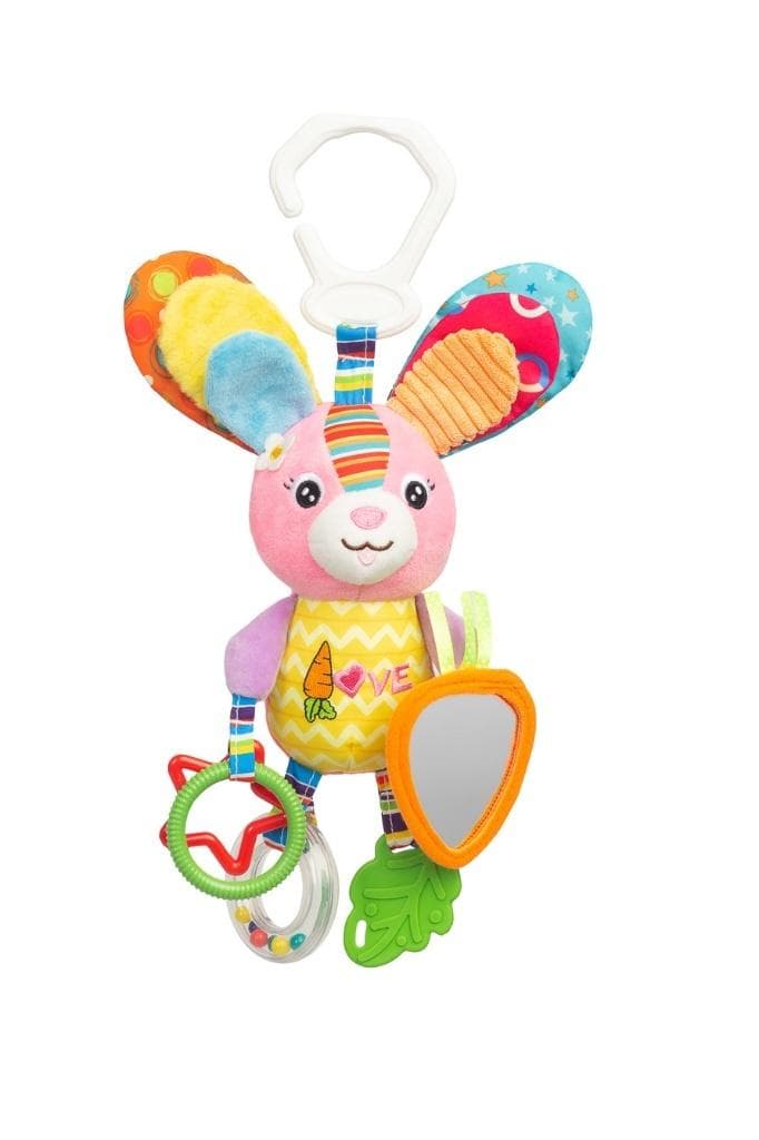 Grzechotka podróżna Królik z lusterkiem i elementami sensorycznymi