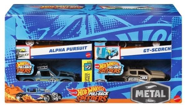 Hot Wheels Pojazdy z napędem pull-back, zestaw 8 sztuk