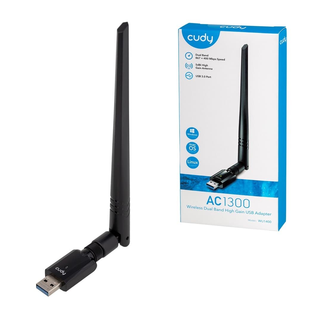Karta sieciowa Cudy WU1400 AC1300 USB 3.0 z anteną zewnętrzną 5 dBi