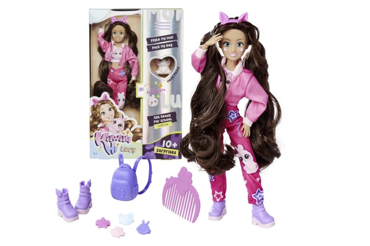 Lalka Kawaii Hi Lucy z króliczkiem Momo, super długie włosy i akcesoria, 26 cm