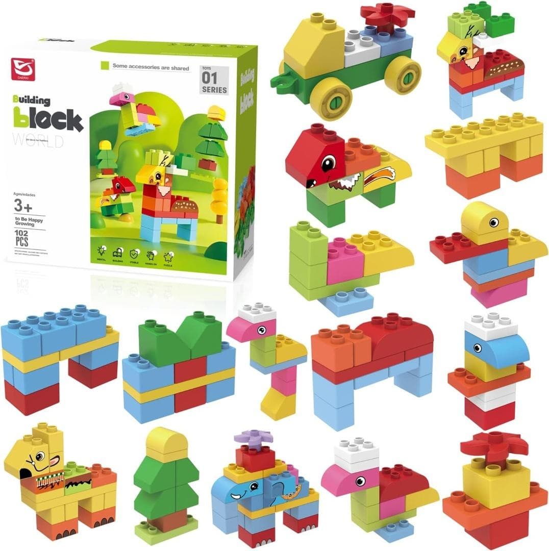 Klocki konstrukcyjne zwierzęta 102 elementy dla dzieci 3+