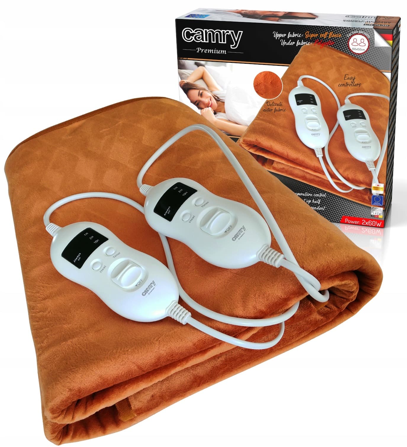 Koc elektryczny dwuosobowy Camry z 8 ustawieniami temperatury