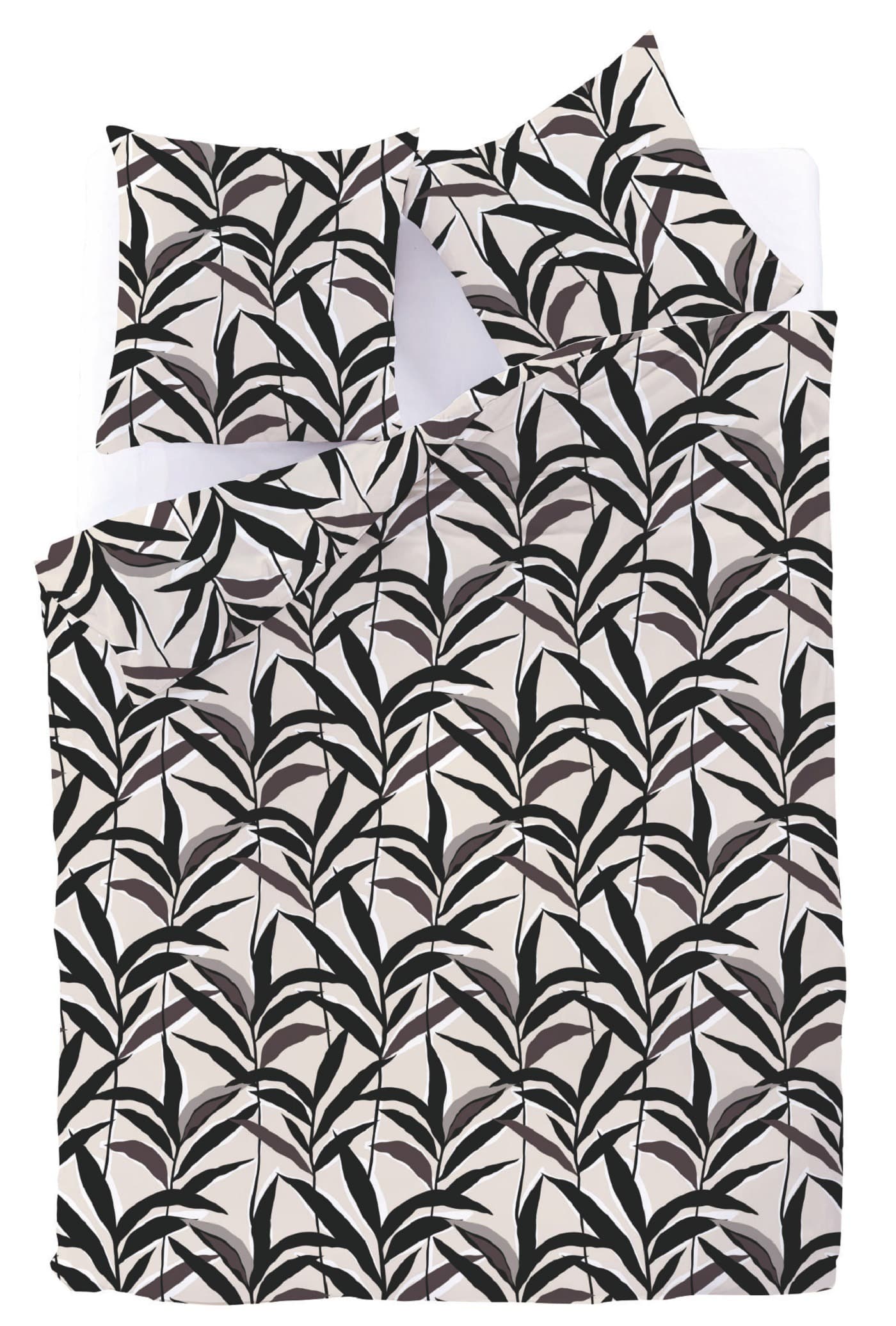 Komplet pościeli bawełnianej 220x200 cm wzór liście czarne