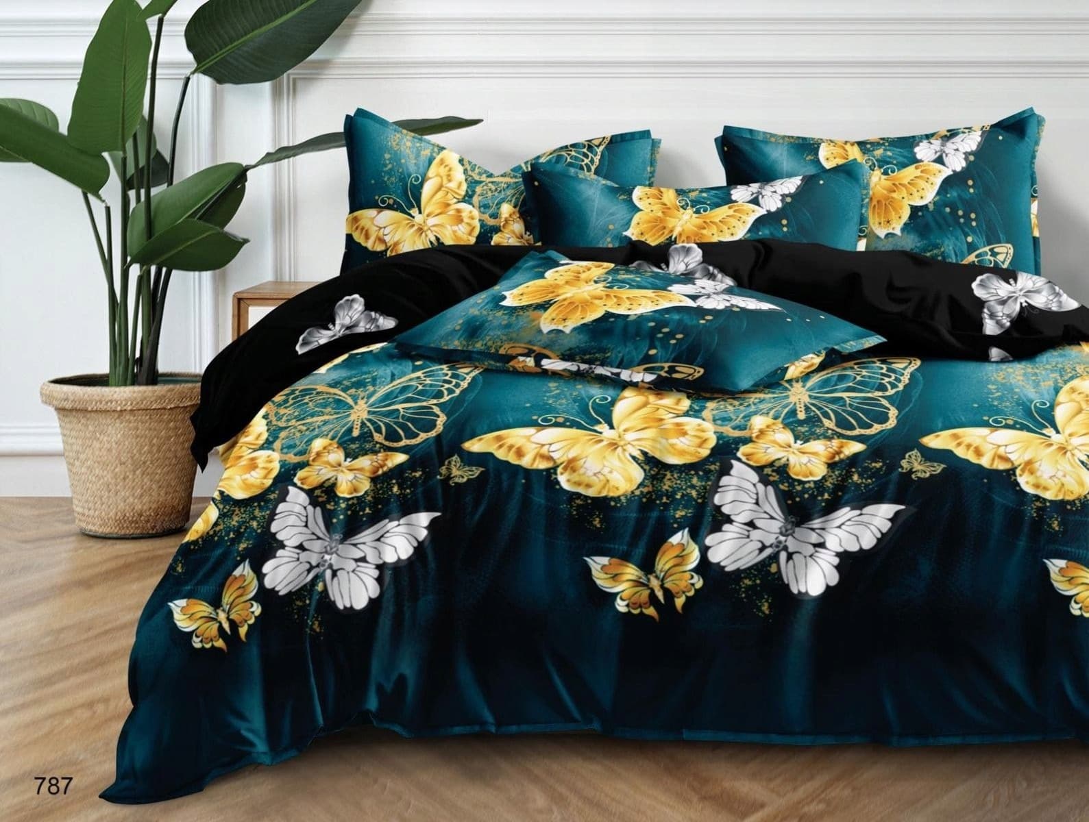 Komplet pościeli satynowej 160x200 cm czarno-pomarańczowa