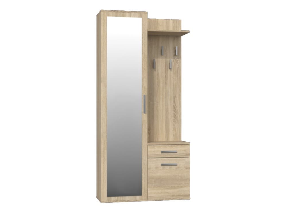 Kompletna garderoba dwudrzwiowa z lustrem i półkami w kolorze sonoma