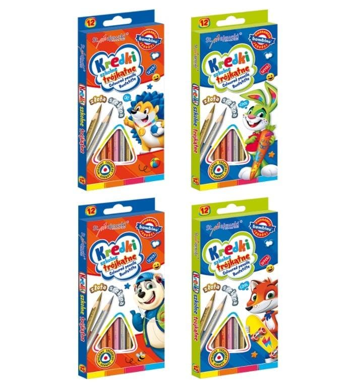 ST-Majewski Bambino Kredki trójkątne - 12 kolorów idealne dla dzieci i szkół
