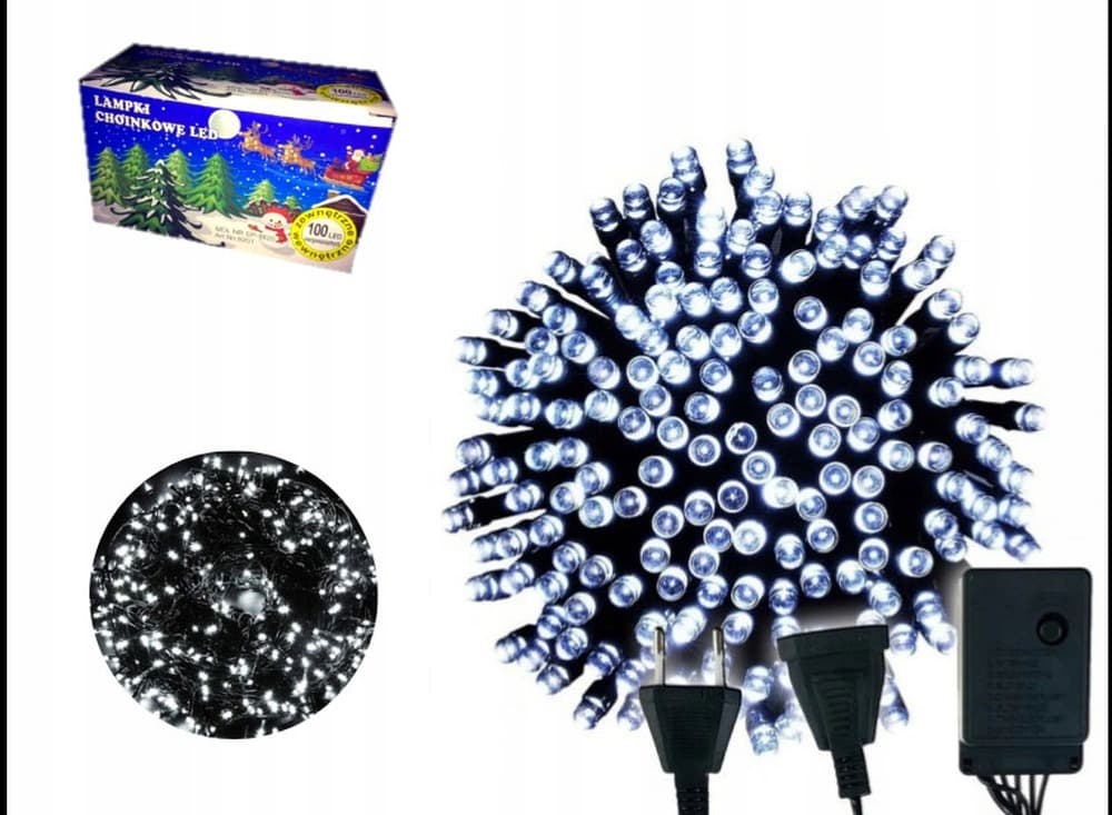 Lampki choinkowe 100 LED białe migające