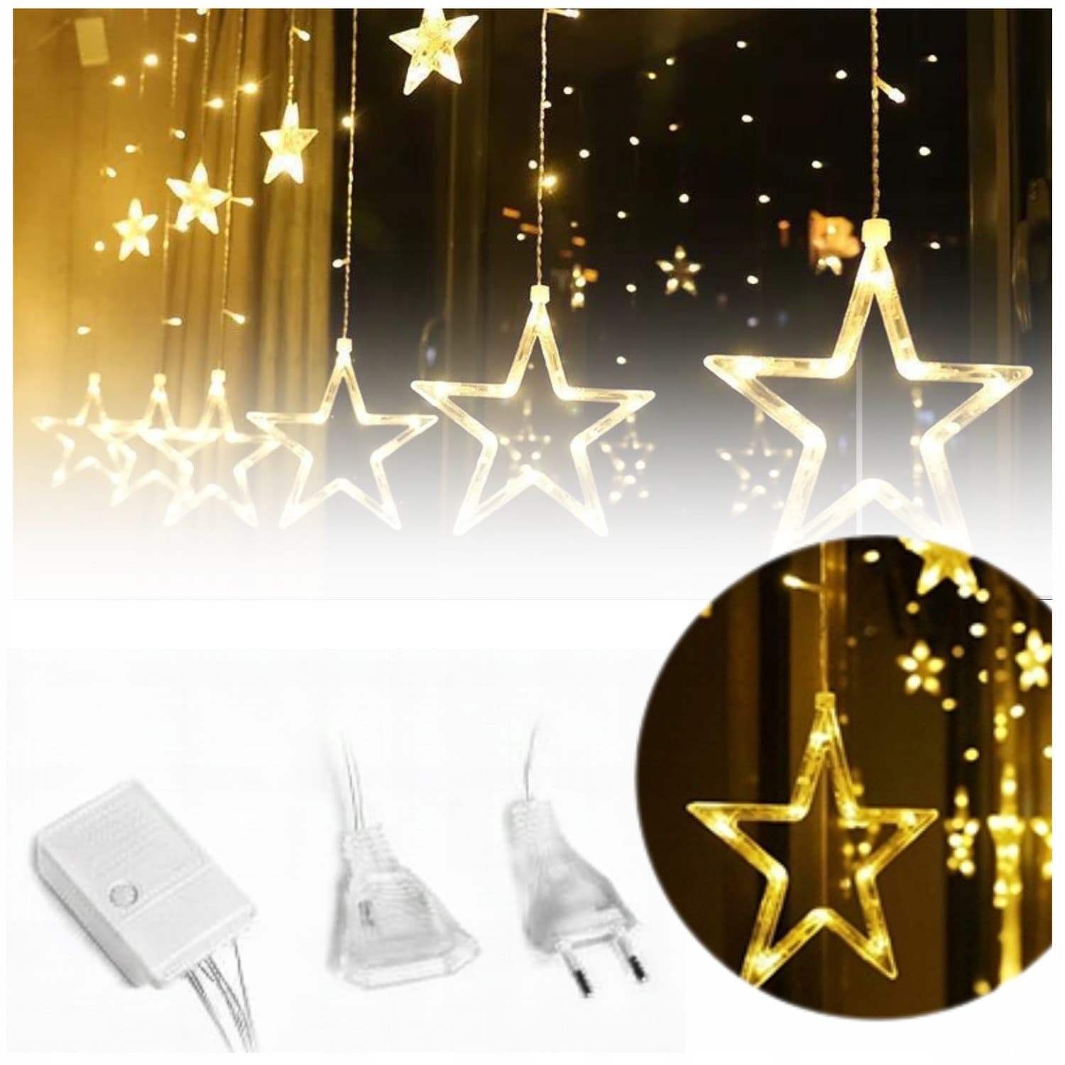 Lampki dekoracyjne gwiazdki 50 LED ciepła biel