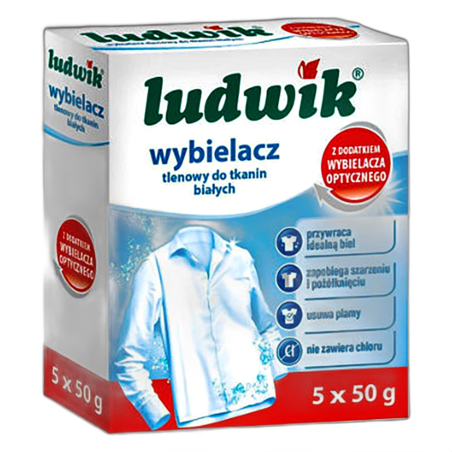 Ludwik proszek wybielający tlenowy do prania białego 5 x 50 g