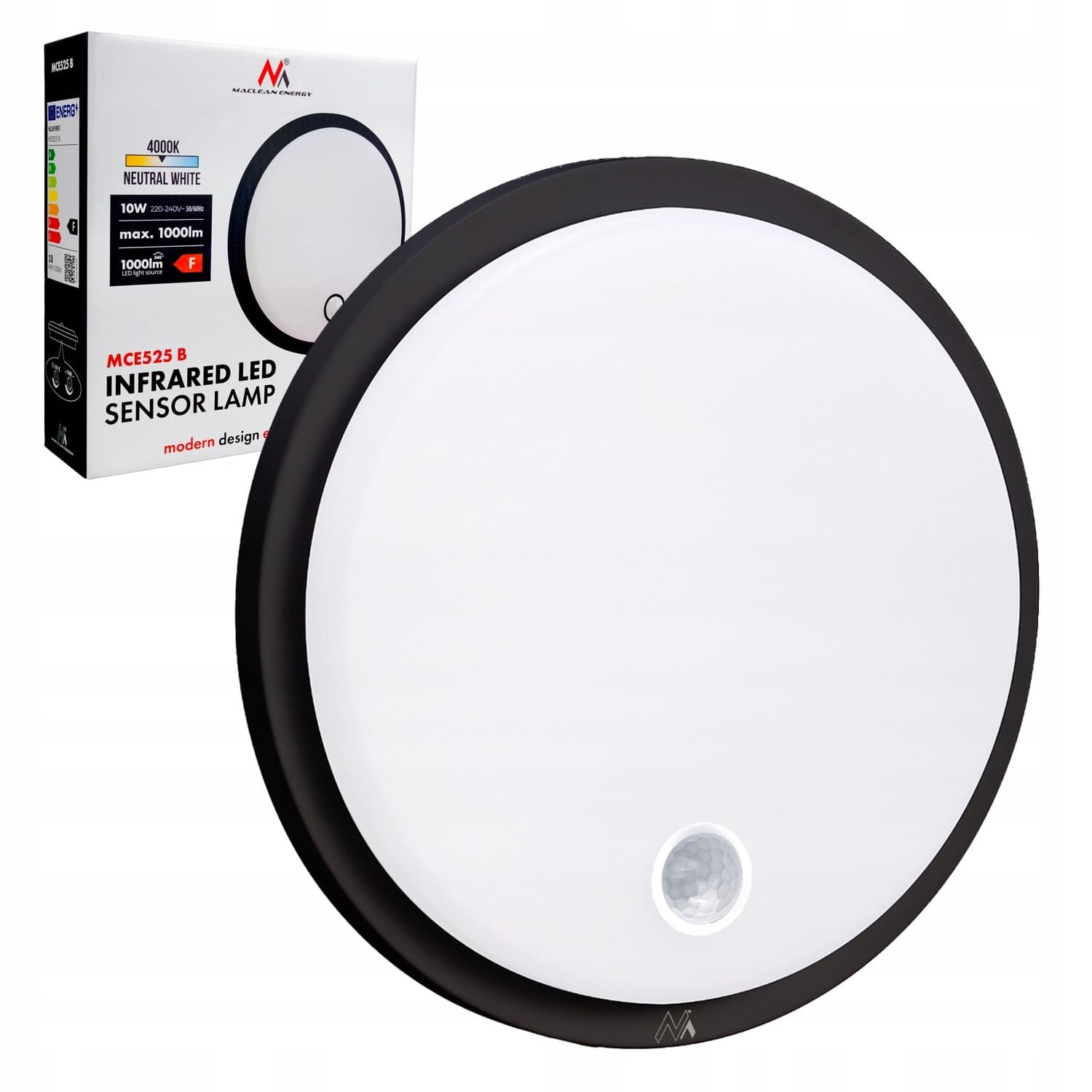 Maclean Lampa LED z Czujnikiem Ruchu 10W Czarna IP65 1000lm