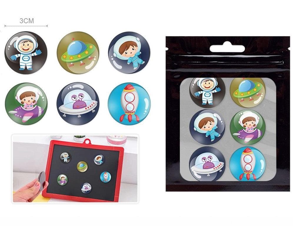 Magnesy z kosmonautami okrągłe 3 cm 6 sztuk