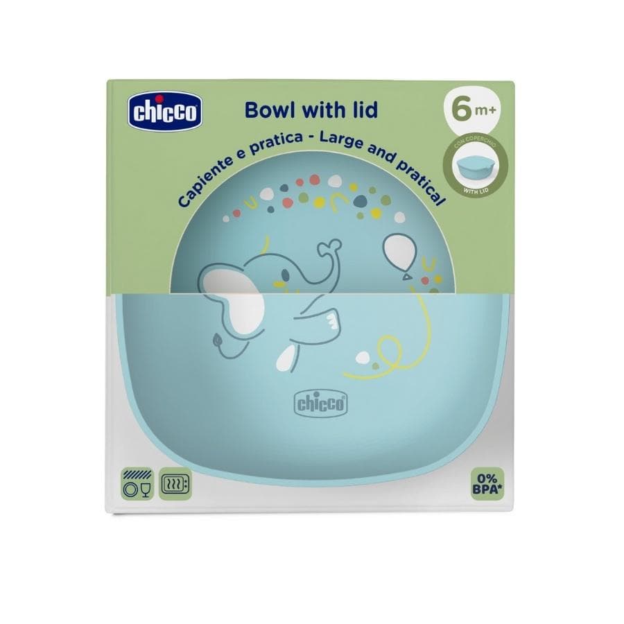 Niebieska miseczka z pokrywką dla dzieci od 6 miesiąca