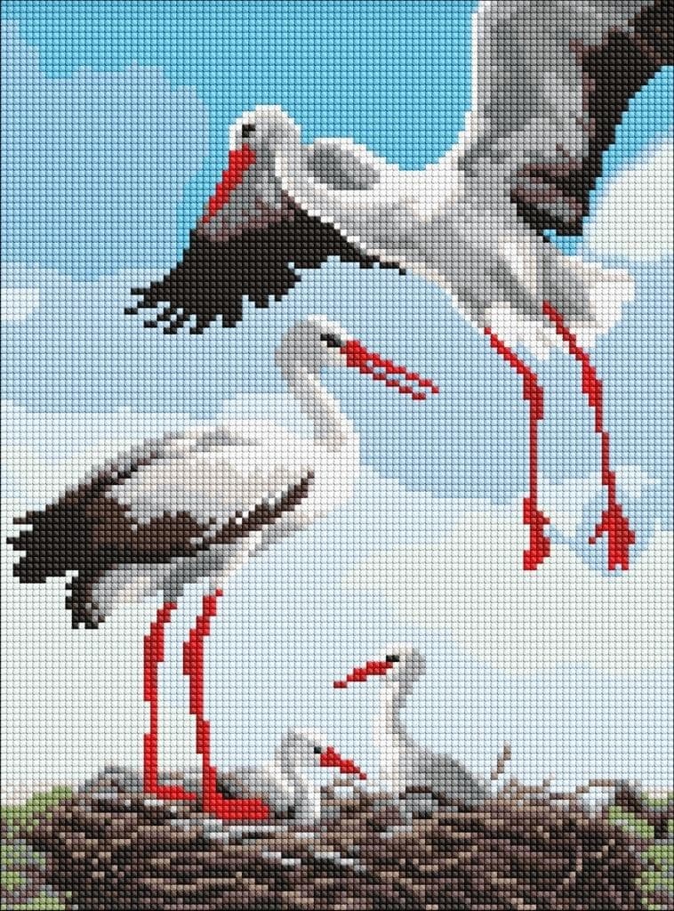 Mozaika diamentowa Rodzina bocianów 30 x 40 cm