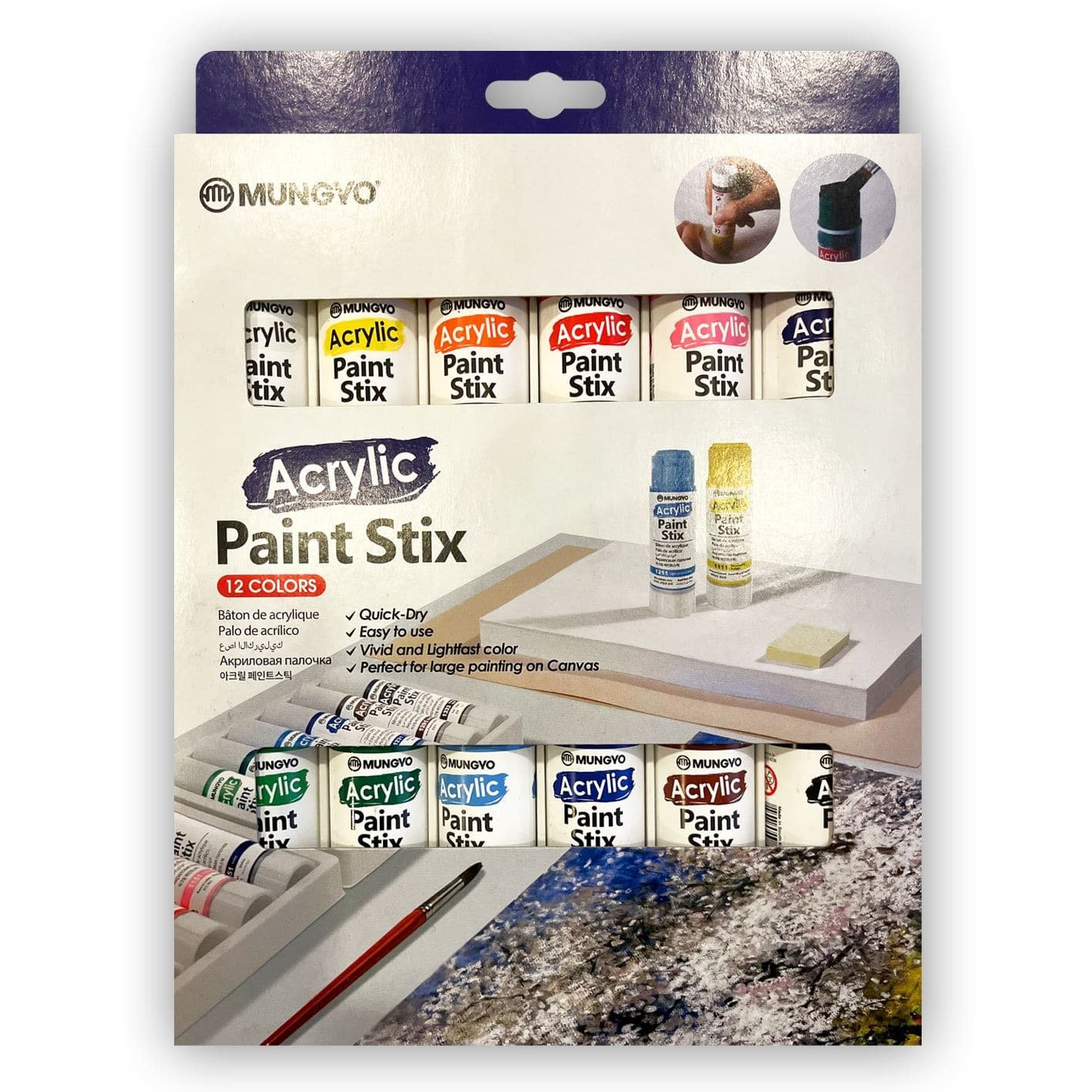 MUNGYO - Farby akrylowe w sztyfcie, 12 kolorów - szybkoschnące i trwałe