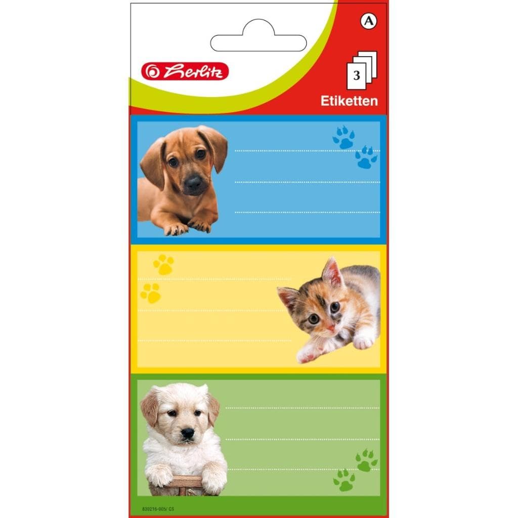 Naklejki szkolne samoprzylepne mix wzorów kotek piesek 3 arkusze