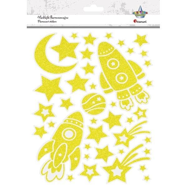 Naklejki świecące w ciemności - rakiety, księżyc, gwiazdki, piłka - 40 szt.