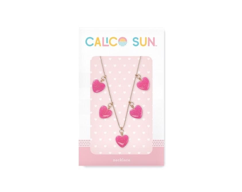 Naszyjnik z różowymi serduszkami z brokatem