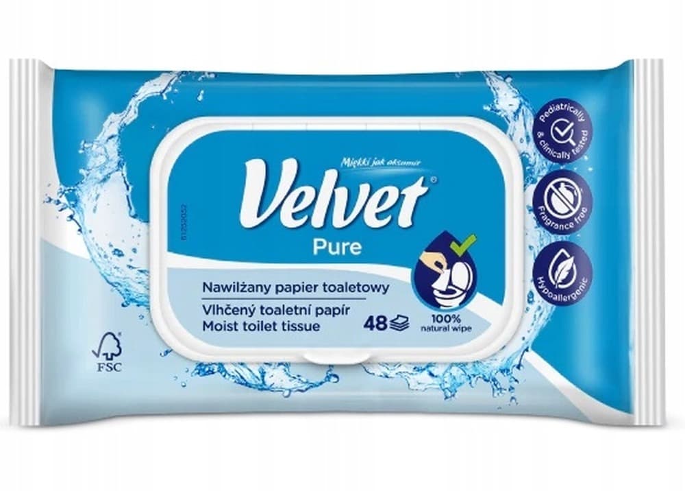 Nawilżany papier toaletowy Velvet Pure 48 sztuk