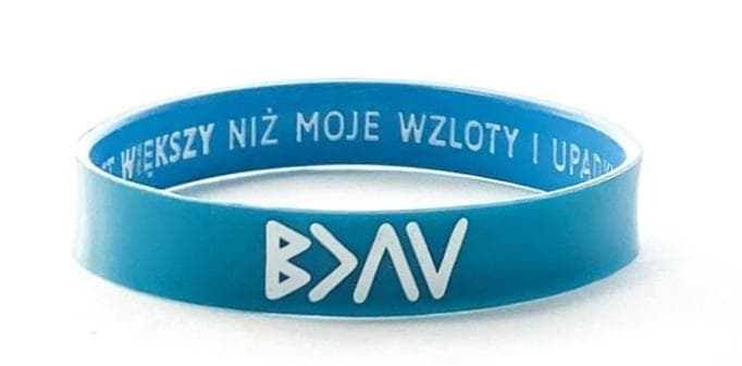 Opaska silikonowa z napisem Bóg jest większy - turkusowa