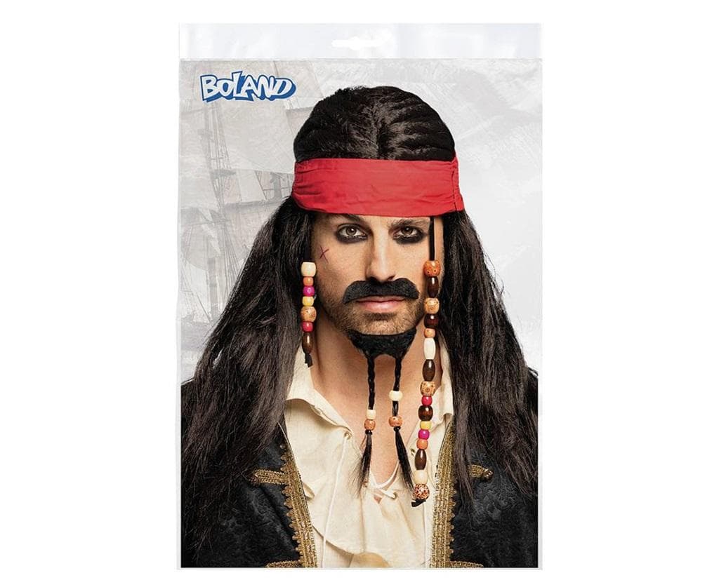 Peruka pirata Tobias z chustą, wąsem i brodą