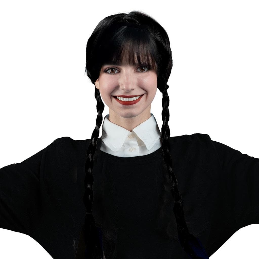 Peruka z warkoczami czarna syntetyczna na bal karnawałowy