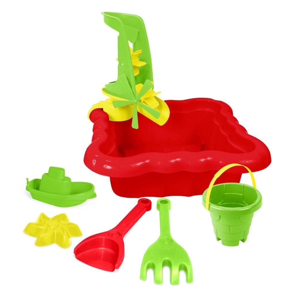 Piaskownica czerwona z akcesoriami do zabawy w piasku