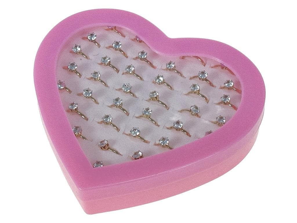 Zestaw 36 metalowych pierścionków z regulacją i białym diamentem