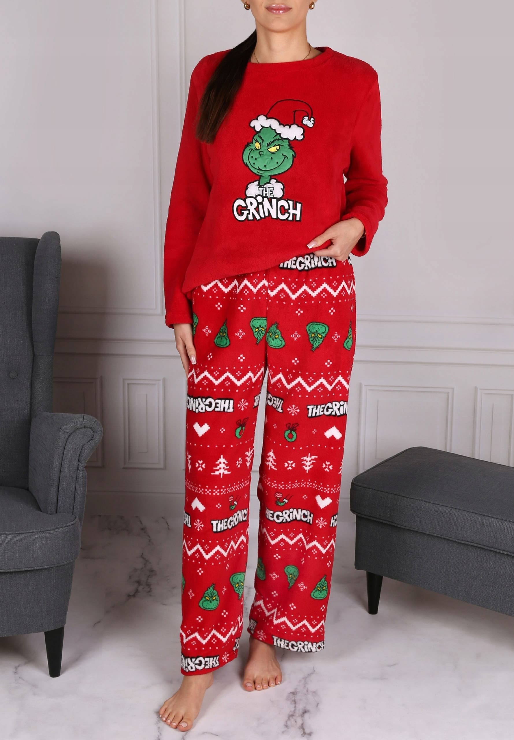 Piżama damska Grinch czerwona świąteczna
