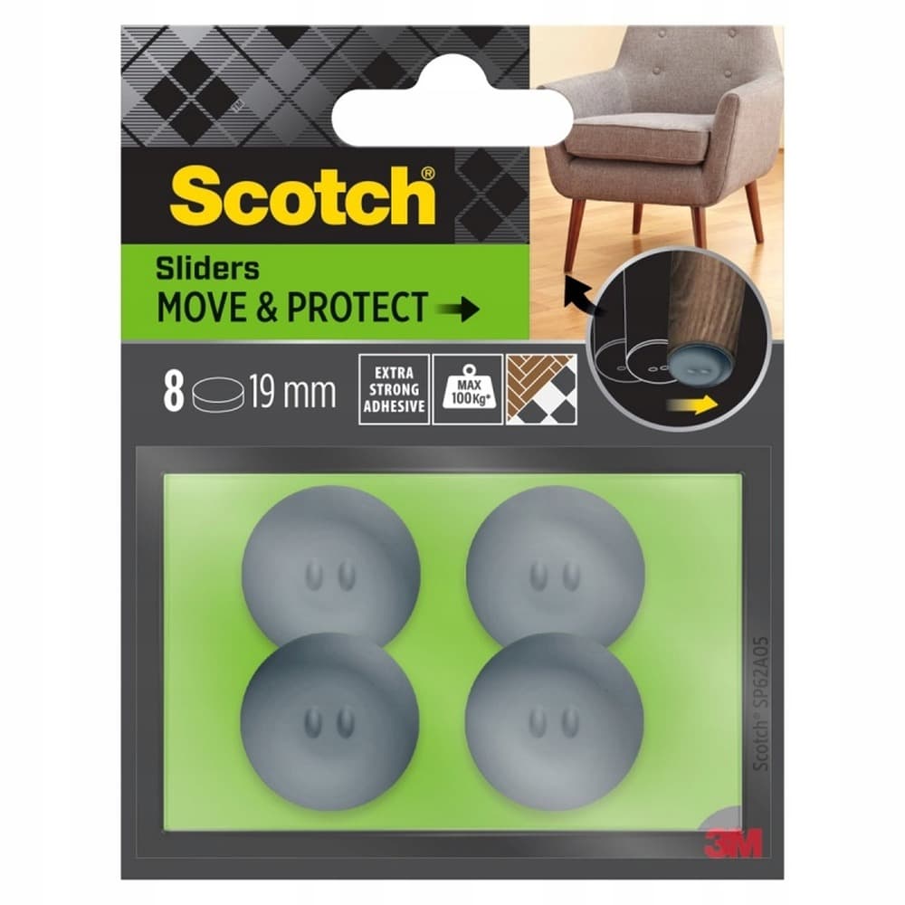 Podkładki ochronne ślizgowe szare 19 mm 8 sztuk