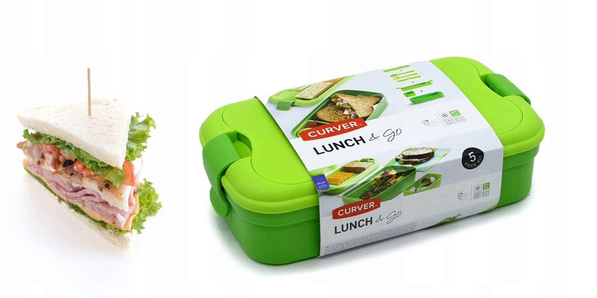 Pojemnik śniadaniowy ze sztućcami Lun&Go zielony