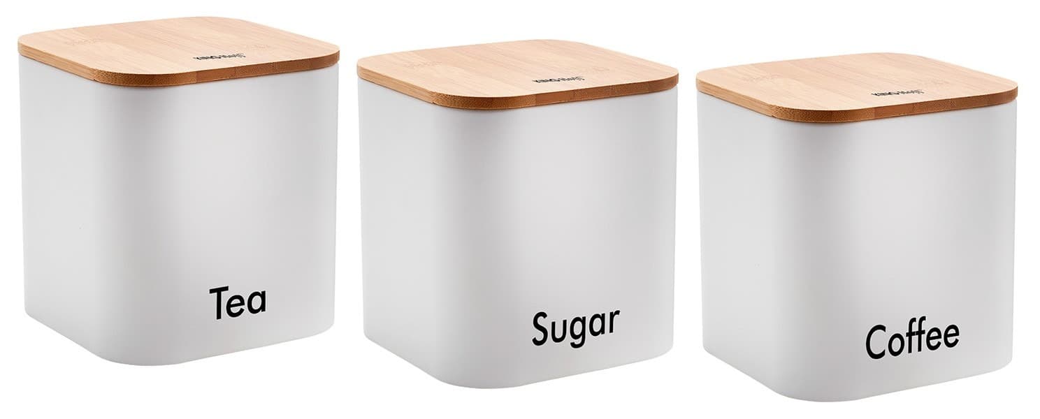 Pojemniki kuchenne Kinghoff zestaw 3 sztuki stal bambus białe