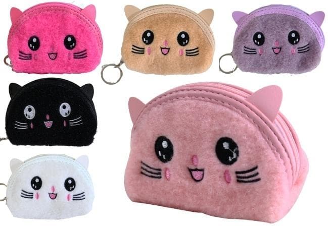 Portfel pluszowy z breloczkiem w kształcie kotka MIX kolorów