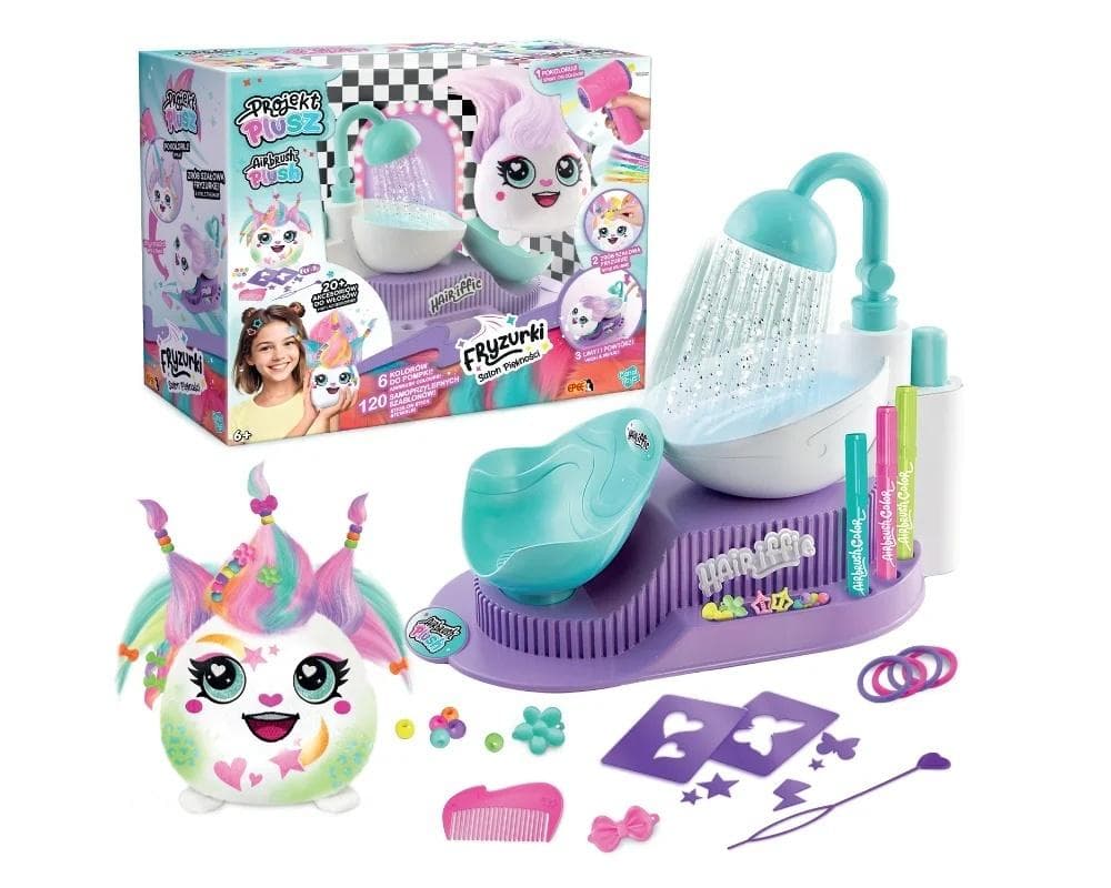 Pluszowy salon piękności z akcesoriami do stylizacji fryzur