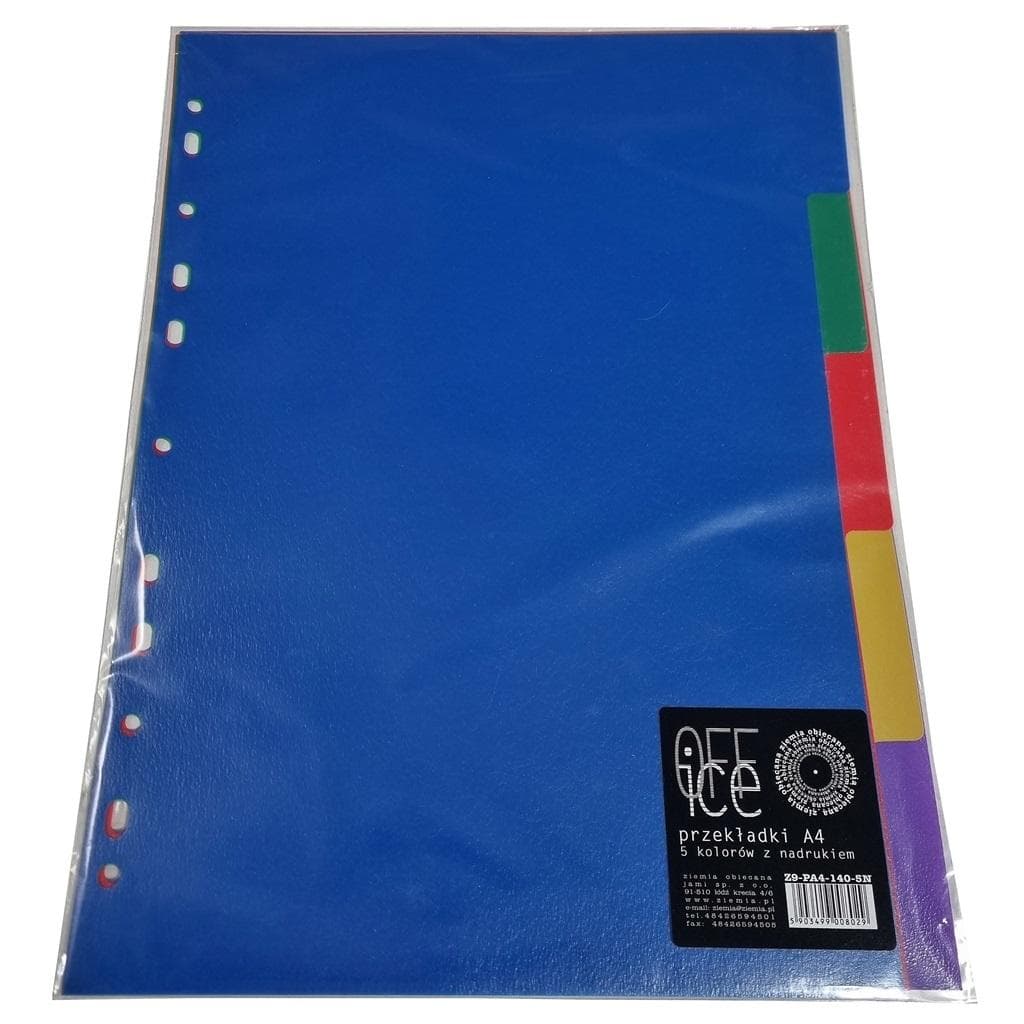 Przekładki indeksujące A4 z nadrukowanymi liczbami od 1 do 5