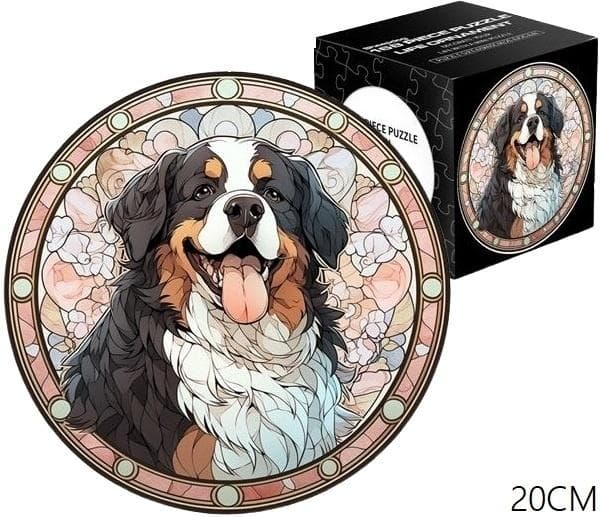 Puzzle okrągłe 168 elementów Witraż Pies Berneński