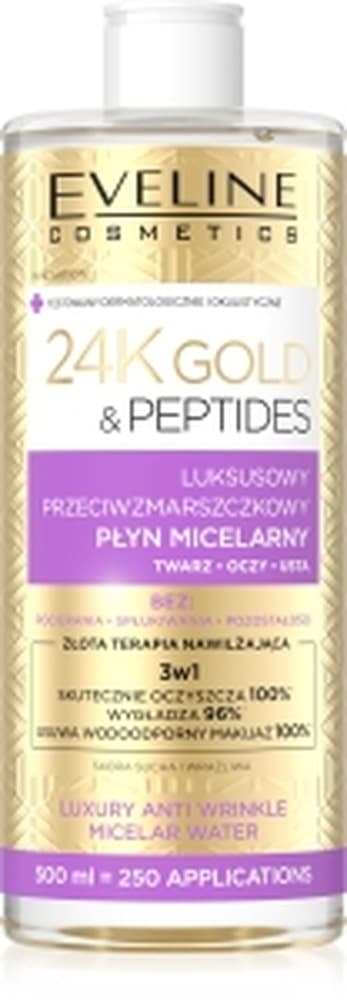 Płyn micelarny do demakijażu twarzy i oczu Eveline 24K Gold & Peptide 500 ml
