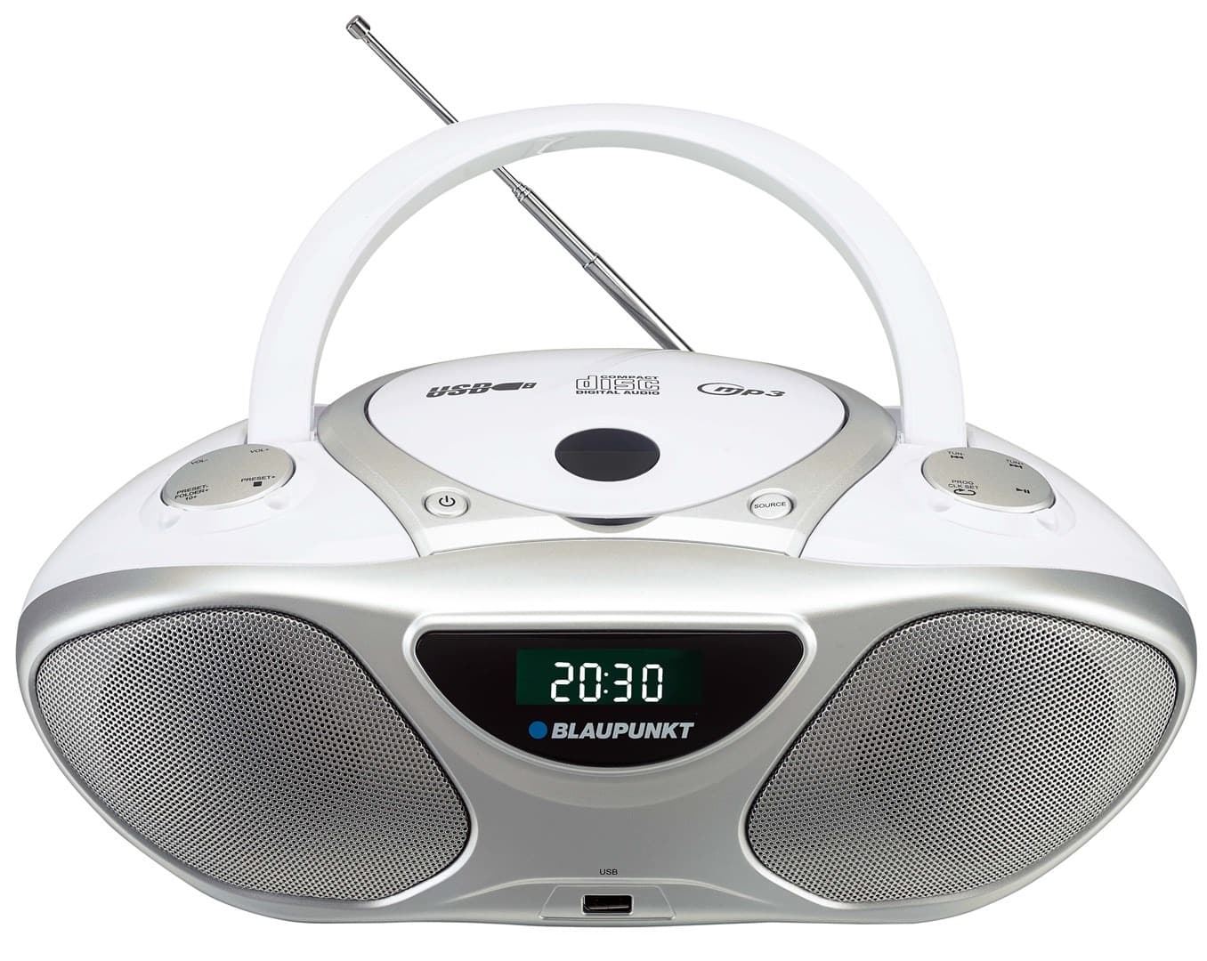 Radioodtwarzacz przenośny Blaupunkt z odtwarzaczem CD i USB, kolor biały