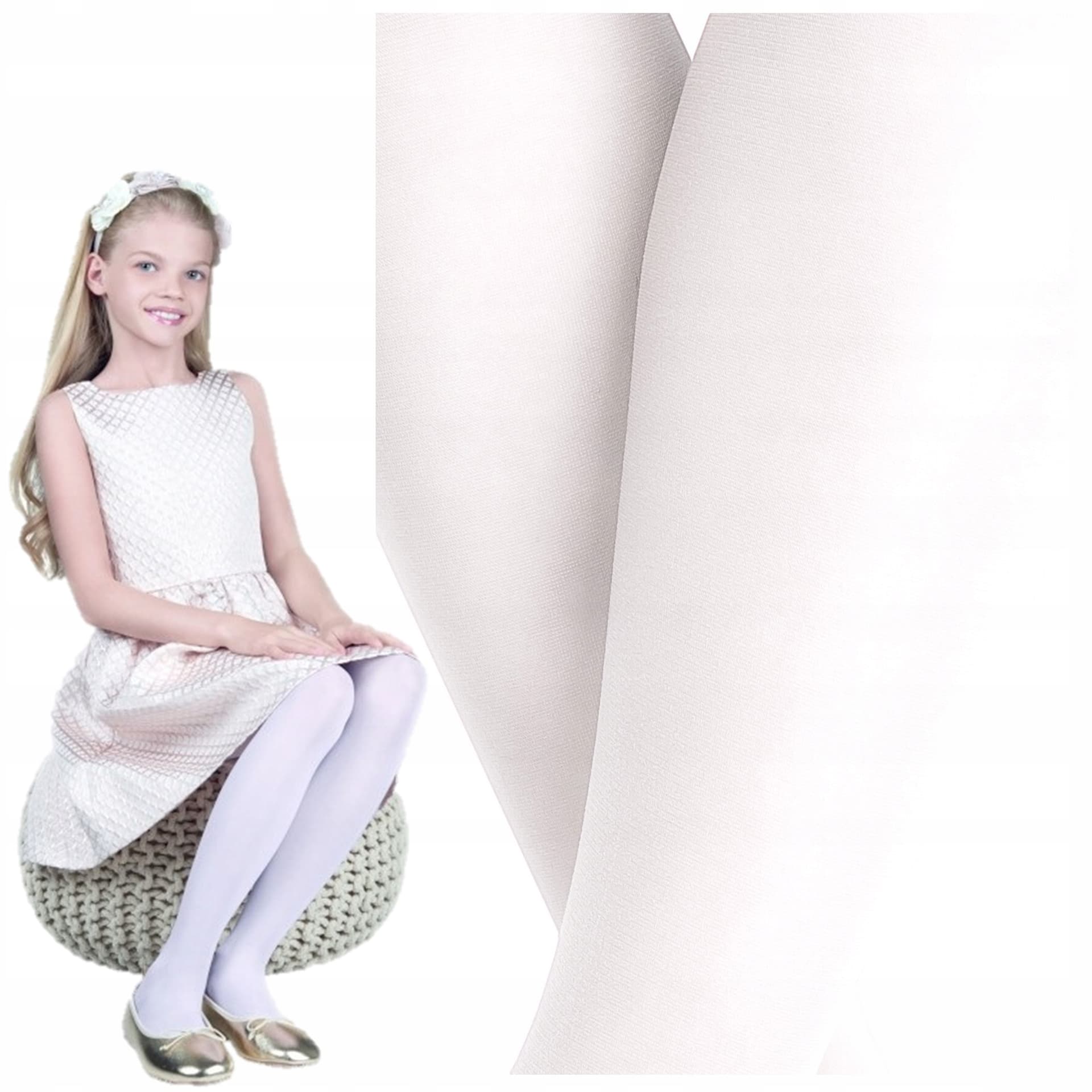 Rajstopy dziecięce gładkie białe rozmiar 128/134
