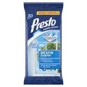 Ściereczki nawilżane Presto do szyb i luster 30 sztuk