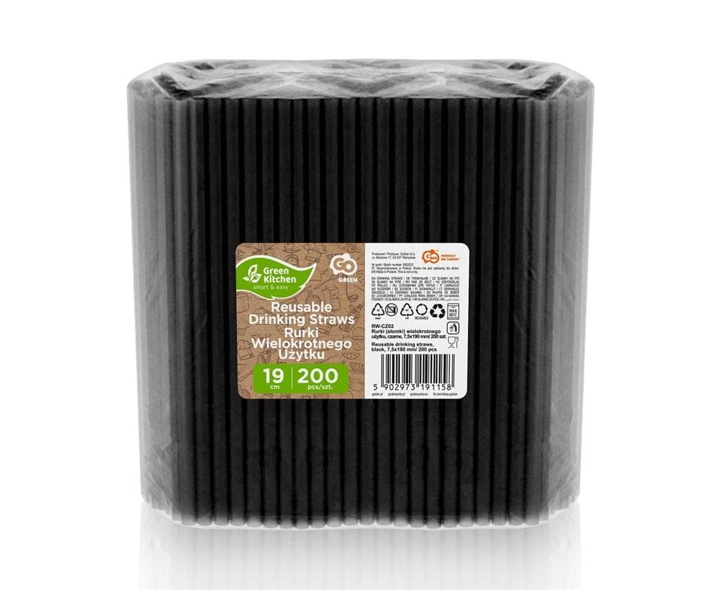 Czarne słomki wielokrotnego użytku 200 sztuk