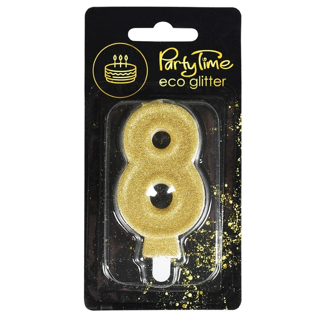 Świeczka cyfra brokatowa numer 8 na tort urodzinowy