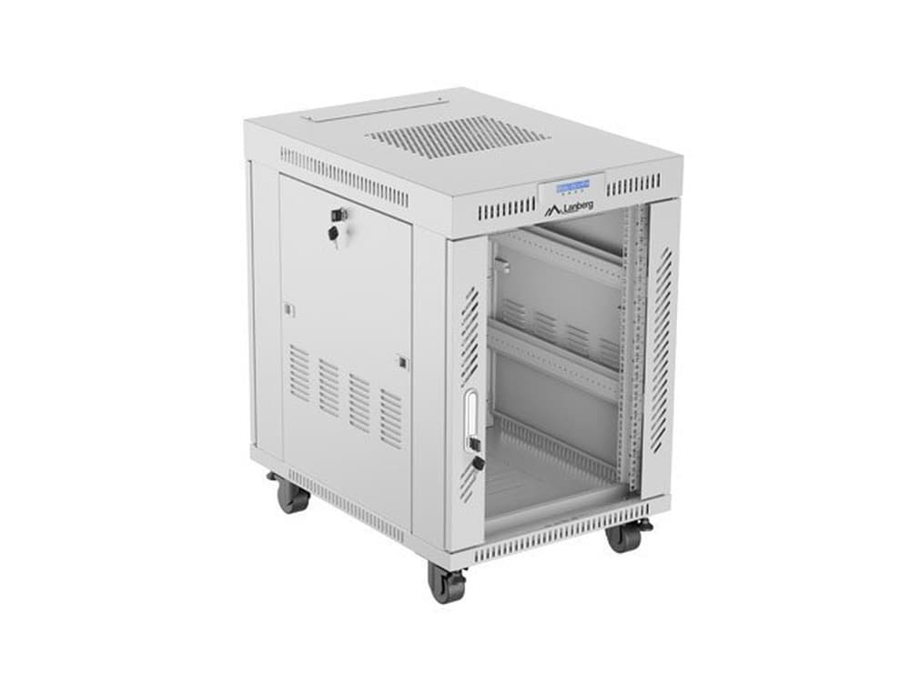Szafa instalacyjna rack stojąca 19 cali 15U 600x800 szara z drzwiami szklanymi LCD Lanberg Flat Pack V2