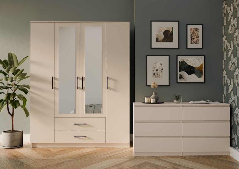 Szafa z lustrem i szufladami Romana 160x205 cm kaszmir beż